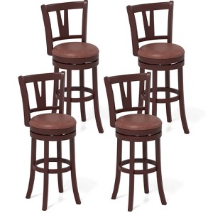 Tangkula 30" Bar Height Swivel Barstools Set of 2/4 High Backs & Footrests Solid Wood - 1 of 4