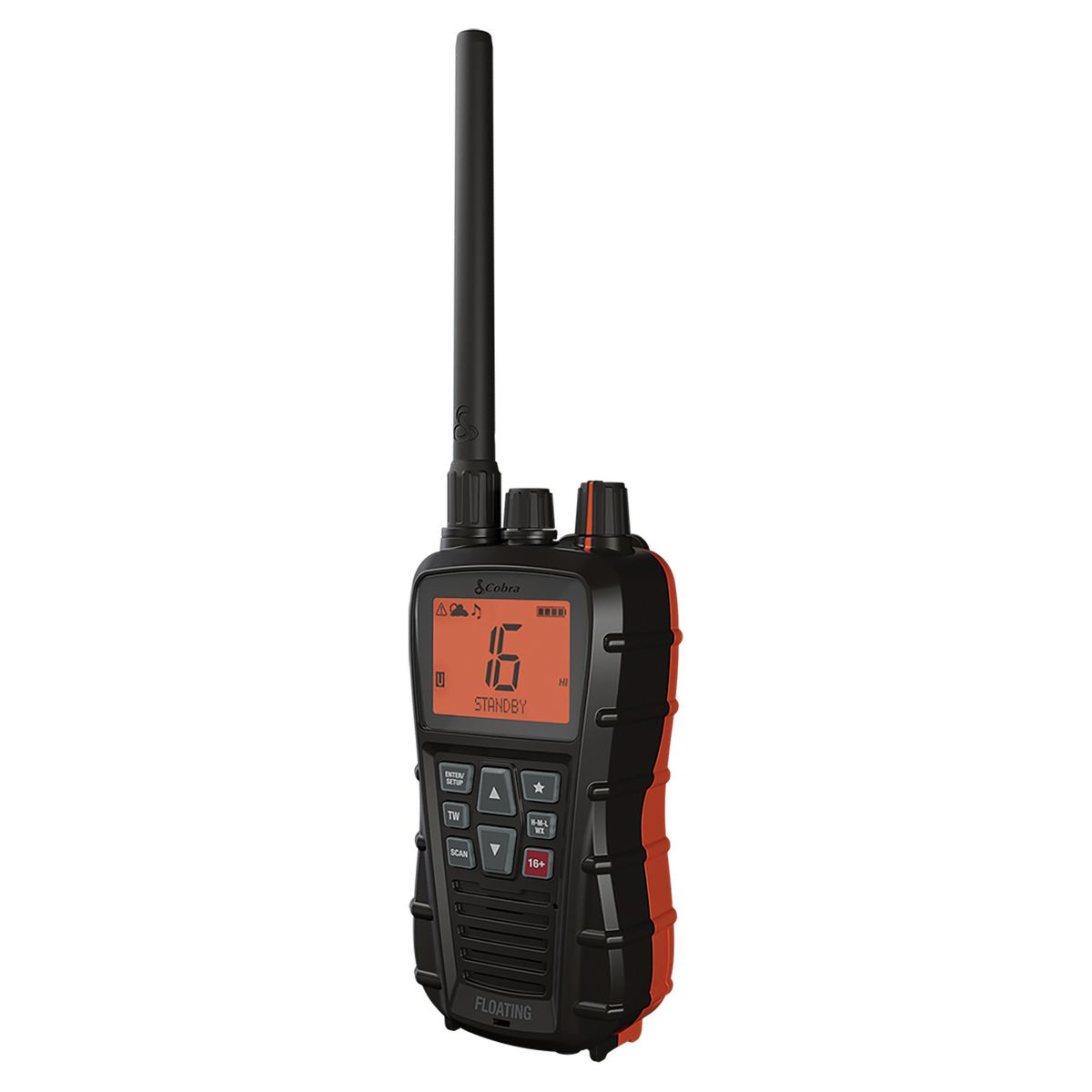 Cobra BlueBound 350 Selectable 6-Watt Floating Handheld VHF Marine Radio, USA/Canadian/International Channels, IPX7, NOAA®, Easy View Display