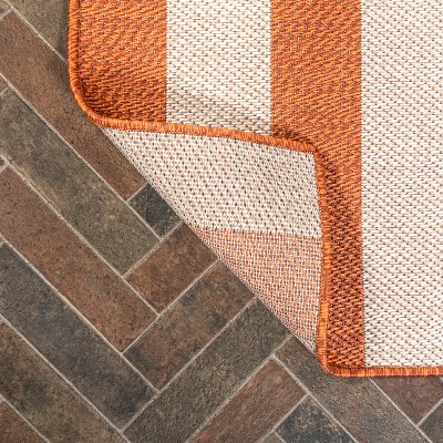 Reversible Orange and Beige Synthetic Stripe 4' x 6' Rug