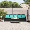 vidaXL Patio Sofa 5-Seater with Cushions Black and Turquoise Poly Rattan - 3 of 4