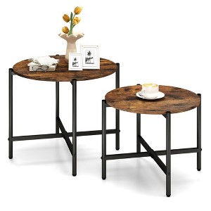 Resenkos Coffee Table, Center Table, Tea Table,21.5 Inch Round Coffee Table Set of 2 with Heavy-Duty Metal Frame-Rustic Brown - 1 of 4