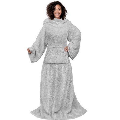 Thicker Wearable Blanket with Sleeves, Snuggies, Comfy Wearable Blanket  Adult, Desk Blankets, Suitable for Adults Male/Female (Color : Gray)