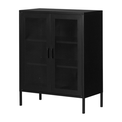 South Shore Crea Metal Mesh 2 Door Accent Cabinet Black: Scandinavian Style, Adjustable Shelves