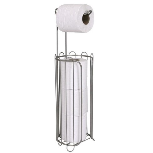 Free Standing Toilet Paper Holder Stand Brushed Nickel Toilet Roll Stand Bathroom  Tissue Rack with Storage Reserves 5 Mega Rolls