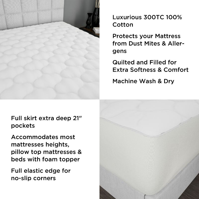 Padded Mattress Cover-100% Cotton Twin XL Overstuffed Quilted Skirted Bed Protector Topper for Allergens, Mites-Fitted No Slip Corners by Lavish Home, 3 of 8