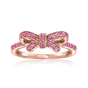 Ross-Simons 0.30 ct. t.w. Pink Sapphire Bow Ring in 18kt Rose Gold Over Sterling - 1 of 4