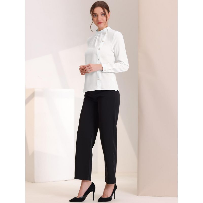 Allegra K Women's Elegant Stand Collar Long Sleeve Button Decor Office Blouse, 4 of 6