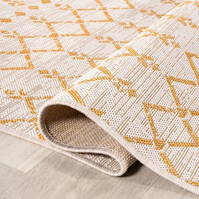 Boho Chic Moroccan-Inspired Geometric Black 9' x 12' Outdoor Area Rug