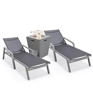LeisureMod Marlin Patio Lounge Chairs with Arms and Fire Pit Side Table - Grey Trim, Set of 2 - 1 of 4