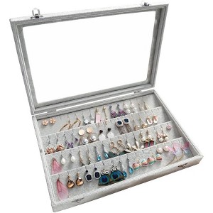 30-Grid Velvet Jewelry Tray with Clear Lid, Stackable Display Case with Removable Organizer - 1 of 4
