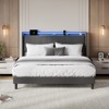 Twin LED Bed Frame with Charging Station, Upholstered Platform Bed Frame with Headboard, Under Bed Storage, No Box Spring Needed, Noise Free - 2 of 4