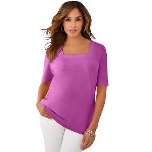 Jessica London Women's Plus Size Stretch Cotton Square Neck Tee - 1 of 4