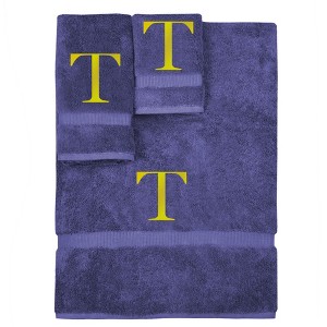 BC BARE COTTON Monogrammed Towel Set, Personalized Gift, Set of 3 - Navy - Gold Block - 1 of 4