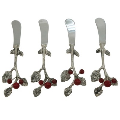 Saro Lifestyle Holly Berry Cocktail Knife, Silver (Set of 4)