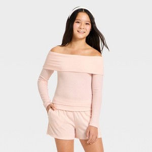 Girls' Off the Shoulder Long Sleeve Knit Top - art class™ - 1 of 3