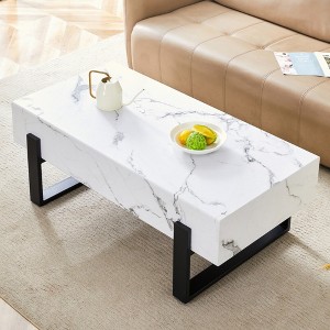KIGFTSOD Modern Faux Marble MDF Coffee Table with Black Metal Leg Spray Coating - 1 of 4
