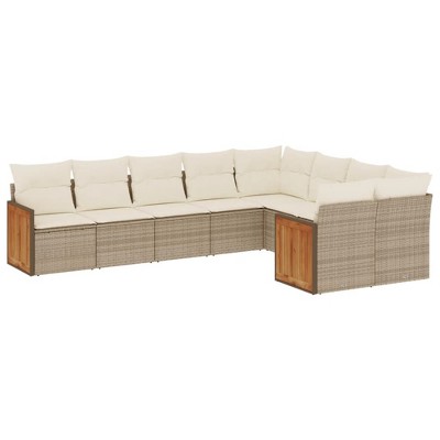 vidaXL 9 Piece Patio Sofa Set with Cushions - Beige and Cream Without Table