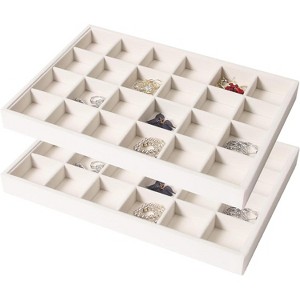 2-Pack Stackable Jewelry Trays, 48-Grid Total Drawer Organizer for Necklaces, Earrings & Rings, Beige - 1 of 4
