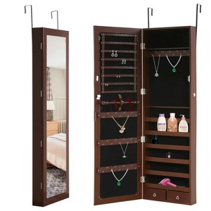 FDW Jewelry Cabinet Wall Mounted Lockable Jewelry Armoire with Mirror and Drawers - 1 of 4