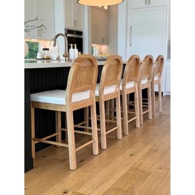 Bailey Warm Pine Rattan and Boucle Bar Stool