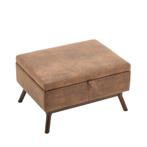 Vynxaria Mid-Century Modern Square Coffee Table Storage Bench - Brown - 1 of 4