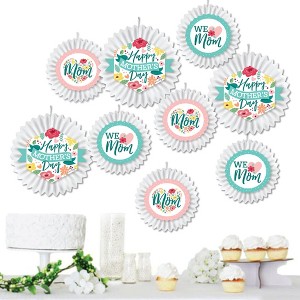 Big Dot of Happiness Colorful Floral Happy Mother's Day - Hanging We Love Mom Party Tissue Decoration Kit - Paper Fans - Set of 9 - 1 of 4