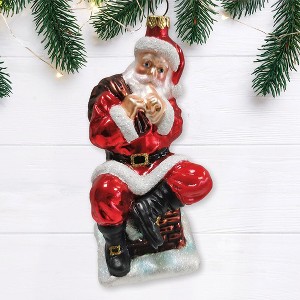 Santa Claus on Chimney Glass Christmas Ornament| OrnamentallyYou - 1 of 4