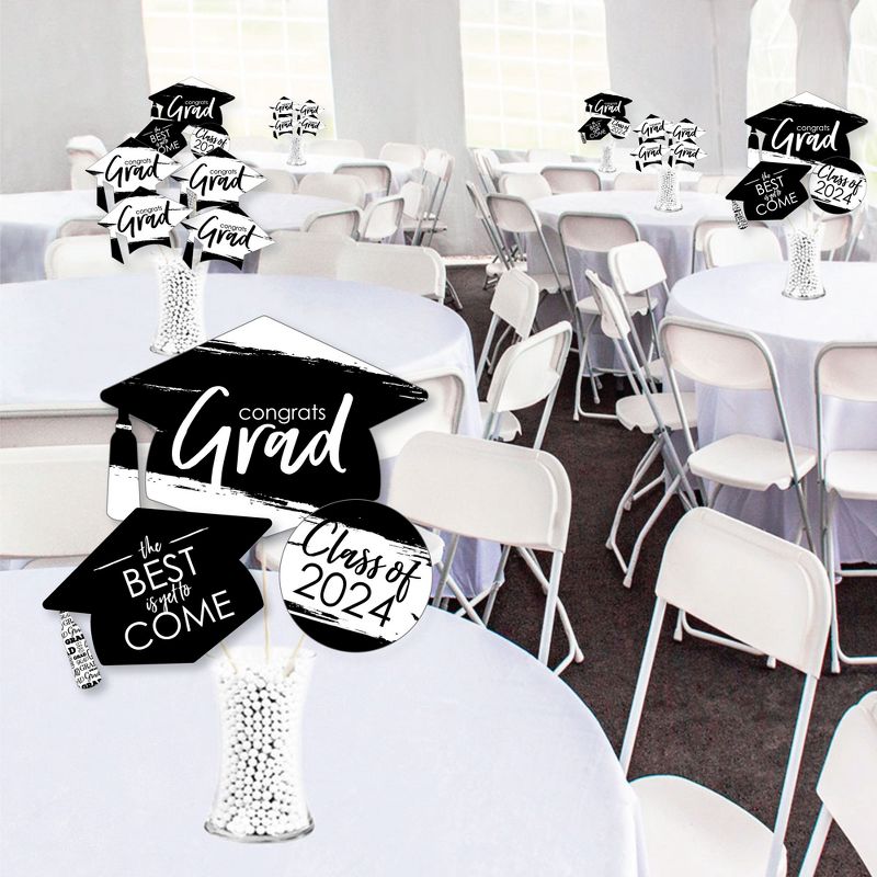 Big Dot of Happiness 2024 Black and White Graduation Party Centerpiece Sticks - Showstopper Table Toppers - 35 Pieces, 2 of 9