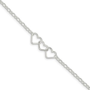 Black Bow Jewelry Sterling Silver interlocking Hearts Anklet, 9 Inch - 1 of 4