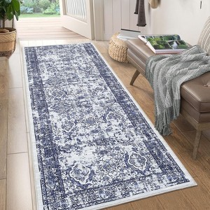 Washable Vintage Printed Rug Non Slip Low Pile Rug Soft Throw Floor Cover Foldable Indoor Carpet for Living Room Bedroom Playroom Nursery - 1 of 4