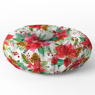 Ninola Design Poinsettia Holiday Flowers Round Floor Pillow - Deny Designs