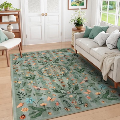Lahome Washable Insect & Plant Striped Texture Floor Mat-Soft Cashmere Carpet for Living Room,Bedroom,or Entryway