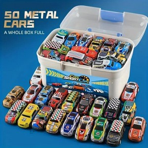 50 p cs Rebound Function Toy Car Set with Storage Box And Fold Able Map -Suitable for Children Aged 3-6 Years Old - 1 of 4
