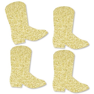 Big Dot of Happiness Gold Glitter Cowboy Boot - No-Mess Real Gold Glitter Cut-Outs - Western Party Confetti - Set of 24