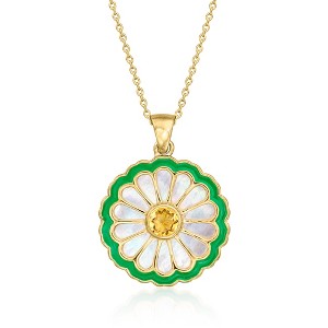 Ross-Simons Mother-Of Pearl and .50 Carat Citrine Flower Pendant Necklace With Green Enamel in 18kt Gold Over Sterling Size 18 - 1 of 3