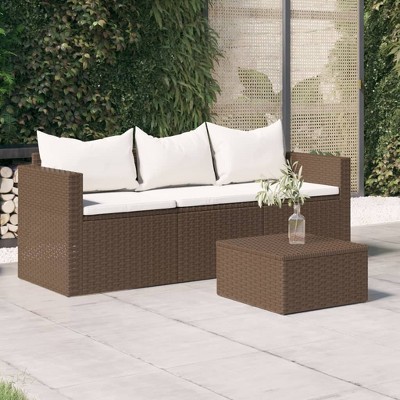 VidaXL 3-Seater Patio Sofa with Cushions Brown Poly Rattan
