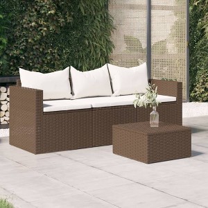 VidaXL 3-Seater Patio Sofa with Cushions Brown Poly Rattan - 1 of 4