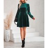 Coolmee Women Casual High Neck Elastic Waistline Long Sleeve Velvet Midi Dress Wedding Guest Short Wrap Tunic Formal Dress - 3 of 4