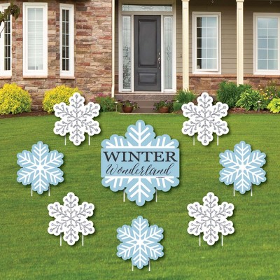 8 & 10 Flat Plastic Hanging Snowflakes 10pc Christmas Yard Art Yard Card  Lawn Sign Set 