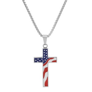 Steeltime 24" stainless steel and red, white, red enamel american flag cross pendant - 1 of 4