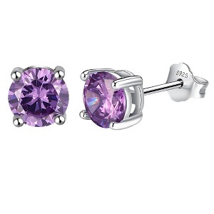 Birthstone Earrings for Women Solitaire Round Cubic Zirconia Sterling Silver Ginger Lyne Collection - 1 of 4