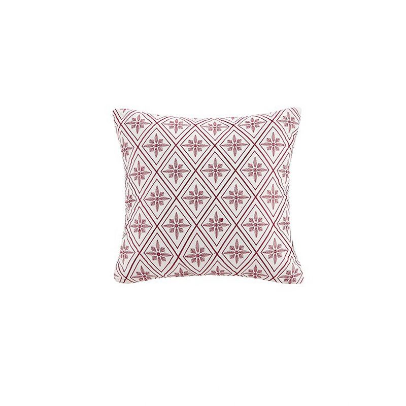 N Natori Cherry Blossom Embroidered Square Pillow 16x16 Red/White, 1 of 4
