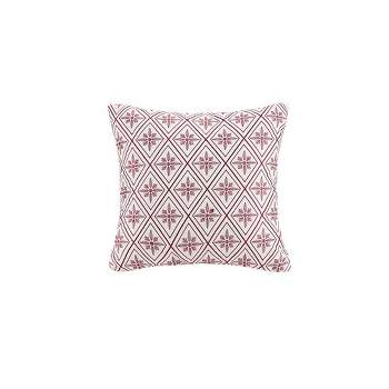 N Natori Cherry Blossom Embroidered Square Pillow 16x16 Red/White