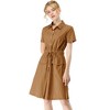 Allegra K Women's Point Collar Front Elastic Waist Drawstring Mini Shirt Dress with Pocket - 2 of 4