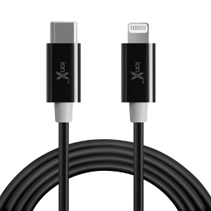 ionX Charging Cable Compatible with USB-C to Lightning Devices including iPhone, iPad, and iPod, MFI Certified, 6.6 ft, Black - 1 of 4