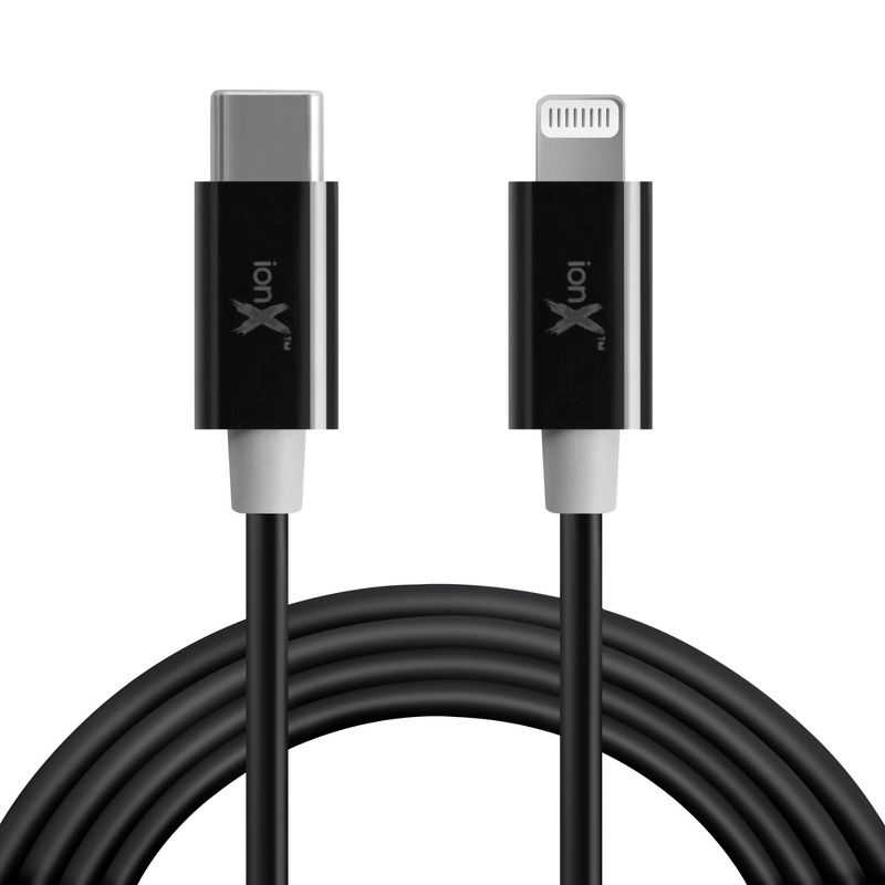 ionX Charging Cable Compatible with USB-C to Lightning Devices including iPhone, iPad, and iPod, MFI Certified, 6.6 ft, Black, 1 of 9