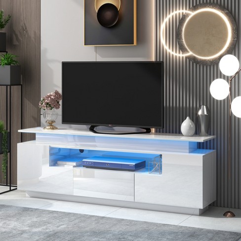 Modern white tv stand deals with led lights