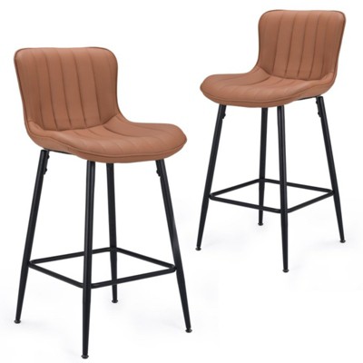 FURNIinspire Dining Chair, Counter Height Bar Stools Set of 2, Modern Barstool Counter Chairs for Dining Room, Brown, 19.3"*15.7"*36"