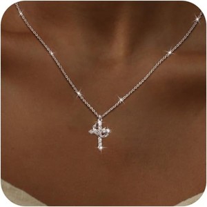 Crown Cross Necklace for Women, 14K Gold/Silver/Rosegold Plated Non-Tarnish CZ Pendant - 1 of 4