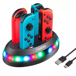 Insten Fast 4-in-1 Charger for Nintendo Switch & OLED Model Joycon Controller with RGB LED Indicator, Charging Station & Dock Joy Cons Accessories